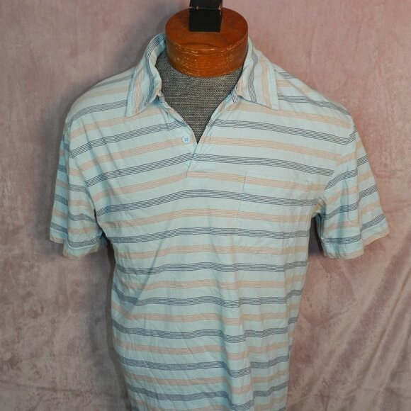 American Eagle Outfitters Mens Blue Striped Short Sleeve Collard Polo Size Small - Picture 1 of 9